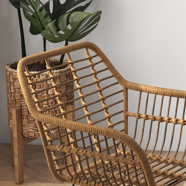 Sæt med 2 køkkenstole i boho-stil, pe-rattan, 56 x 60 x 79 cm, naturlig + sort