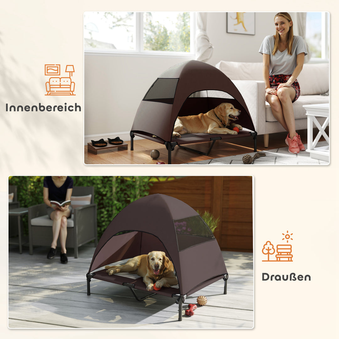 Udendørs hundeseng med tag, hævet hundeseng til store hunde, 91 x 76 x 90 cm, kaffe