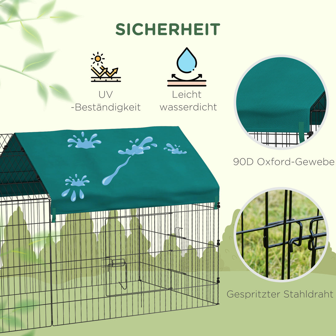 Dyreindhegning med tag, 4 døre, vejrbestandig, stål/polyester, 220x85x103cm, grøn/sort