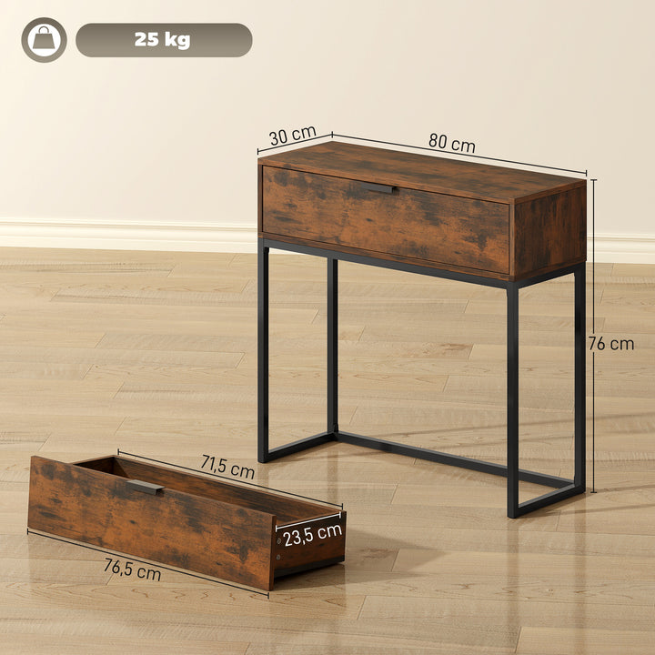 Konsolbord, entrebord med skuffe, industrielt design, til entre eller stue, 80x30x76 cm, sort