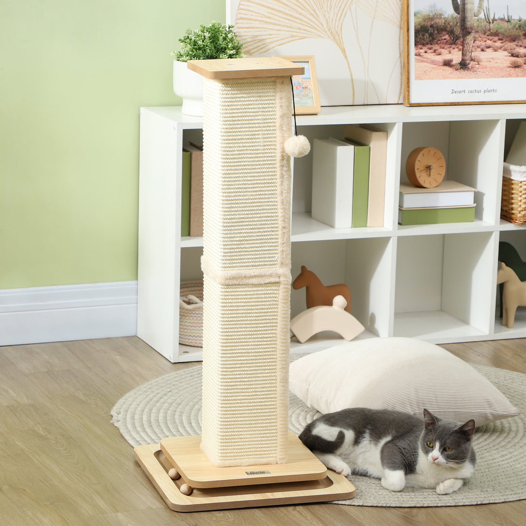 3-I-1 kradsetræ med legestang, legebold, sisal, op til 10 kg, 39,5 x 39,5 x 87 cm, eg/creme