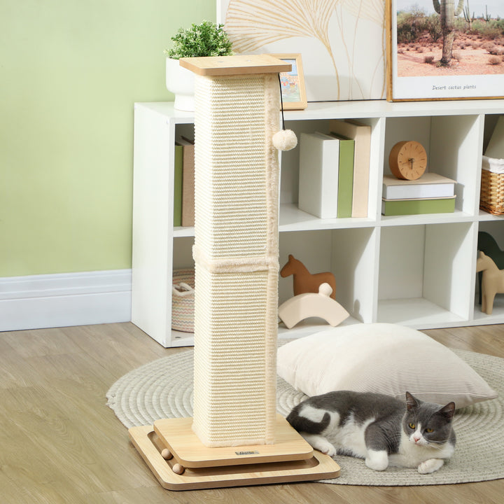 3-I-1 kradsetræ med legestang, legebold, sisal, op til 10 kg, 39,5 x 39,5 x 87 cm, eg/creme
