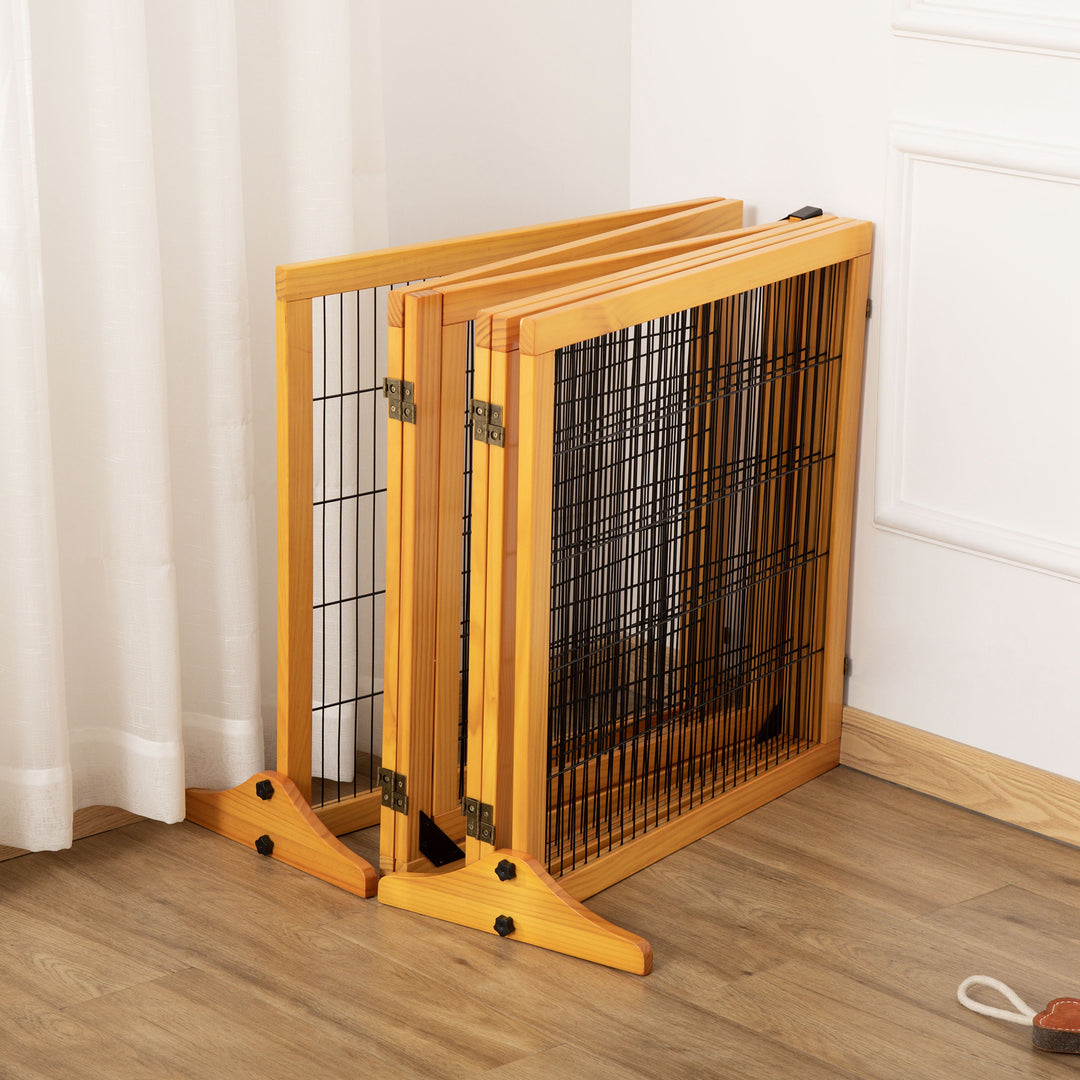 Foldbar hundegitter, 432 x 36 x 70 cm, fyrretræ, gul