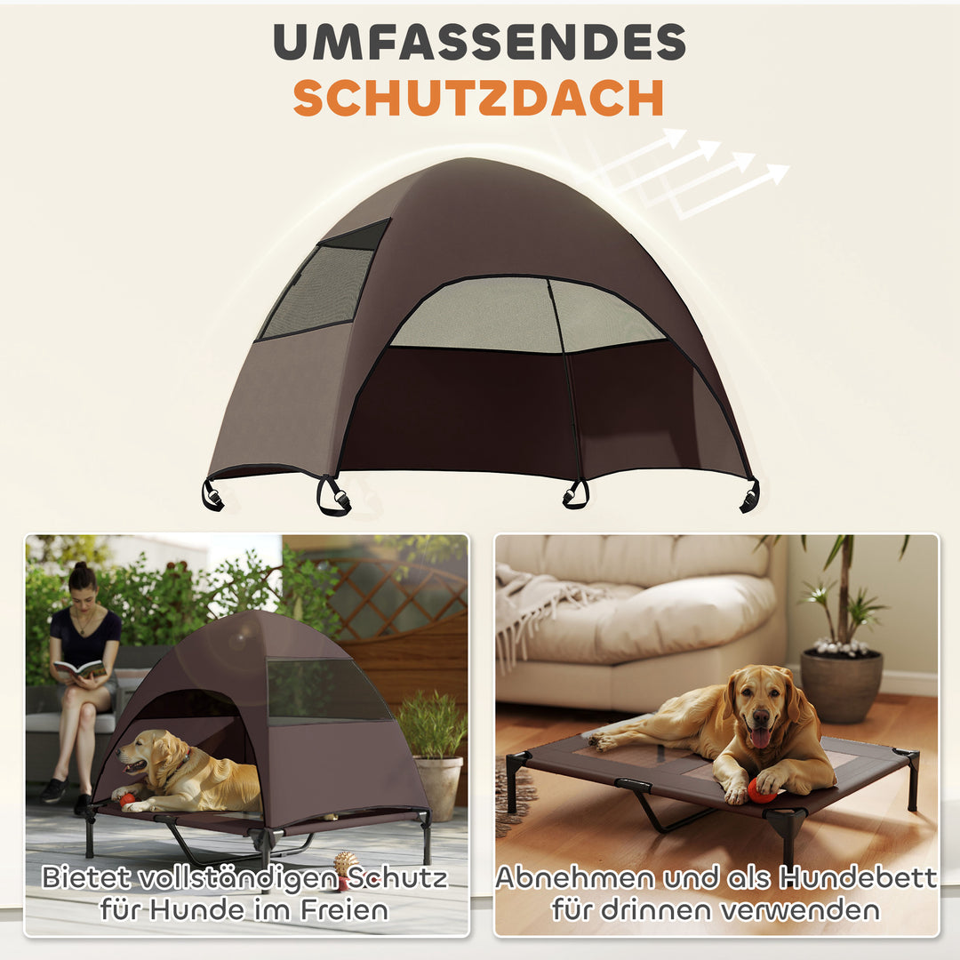 Udendørs hundeseng med tag, hævet hundeseng til store hunde, 91 x 76 x 90 cm, kaffe