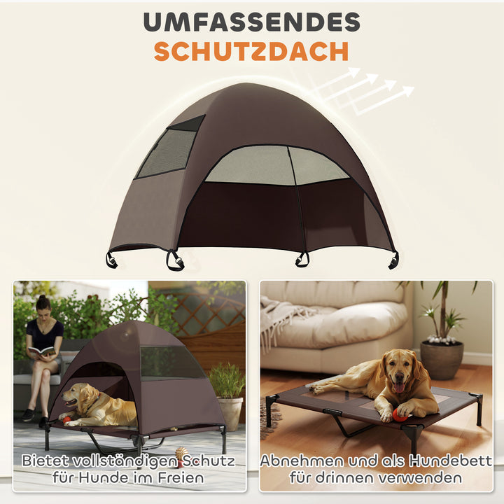 Udendørs hundeseng med tag, hævet hundeseng til store hunde, 91 x 76 x 90 cm, kaffe