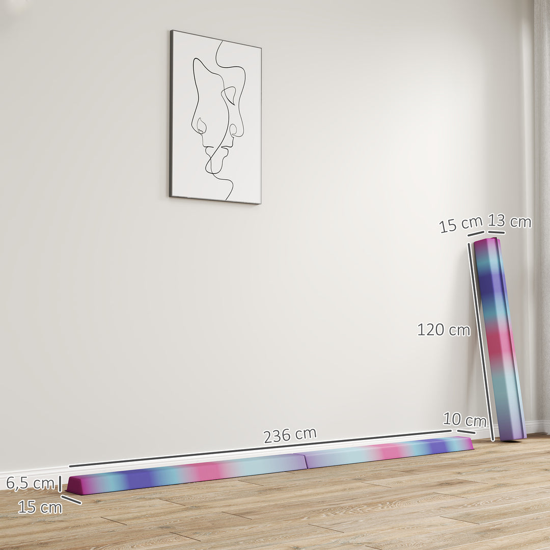 Balancebom 2,4 m, foldbar, skridsikker base, fra 3 år, op til 80 kg, flerfarvet