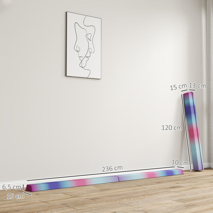 Balancebom 2,4 m, foldbar, skridsikker base, fra 3 år, op til 80 kg, flerfarvet