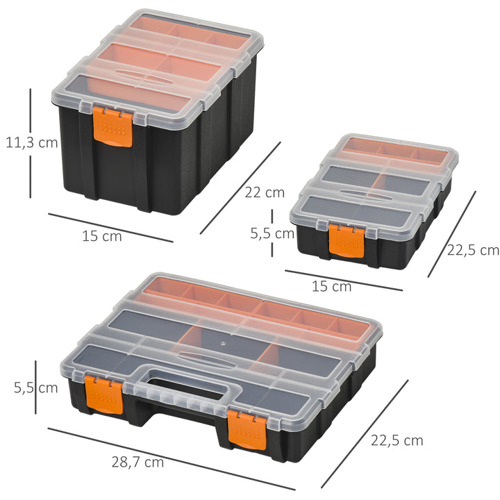 4 Stk. værktøjsopbevaringskasse multifunktionel værktøjskasse sorteringskasse smådele magasindele plast orange+sort 28,7 x 22,5 x 5,5 cm