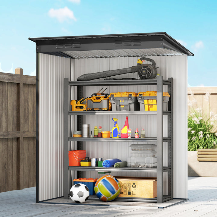 Metalhaveskur 1,37 m², redskabsskur med nem montering, nedhængt tag, skydedør, ventilation, handsker