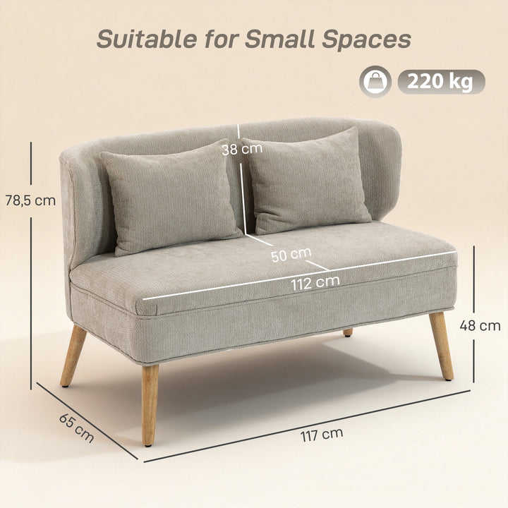 2-personers sofa, lille chenillesofa med ryglæn, tykt sæde, gummitræfødder, beige