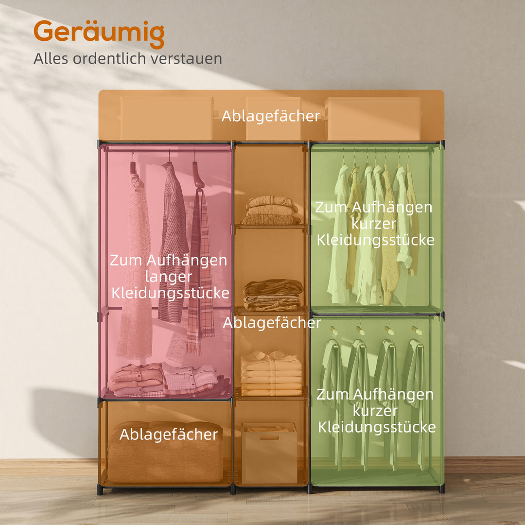 Åben garderobe, 4-etagers tøjstativ med 2 bøjlerum til stuen, 182 x 43 x 185 cm, sort