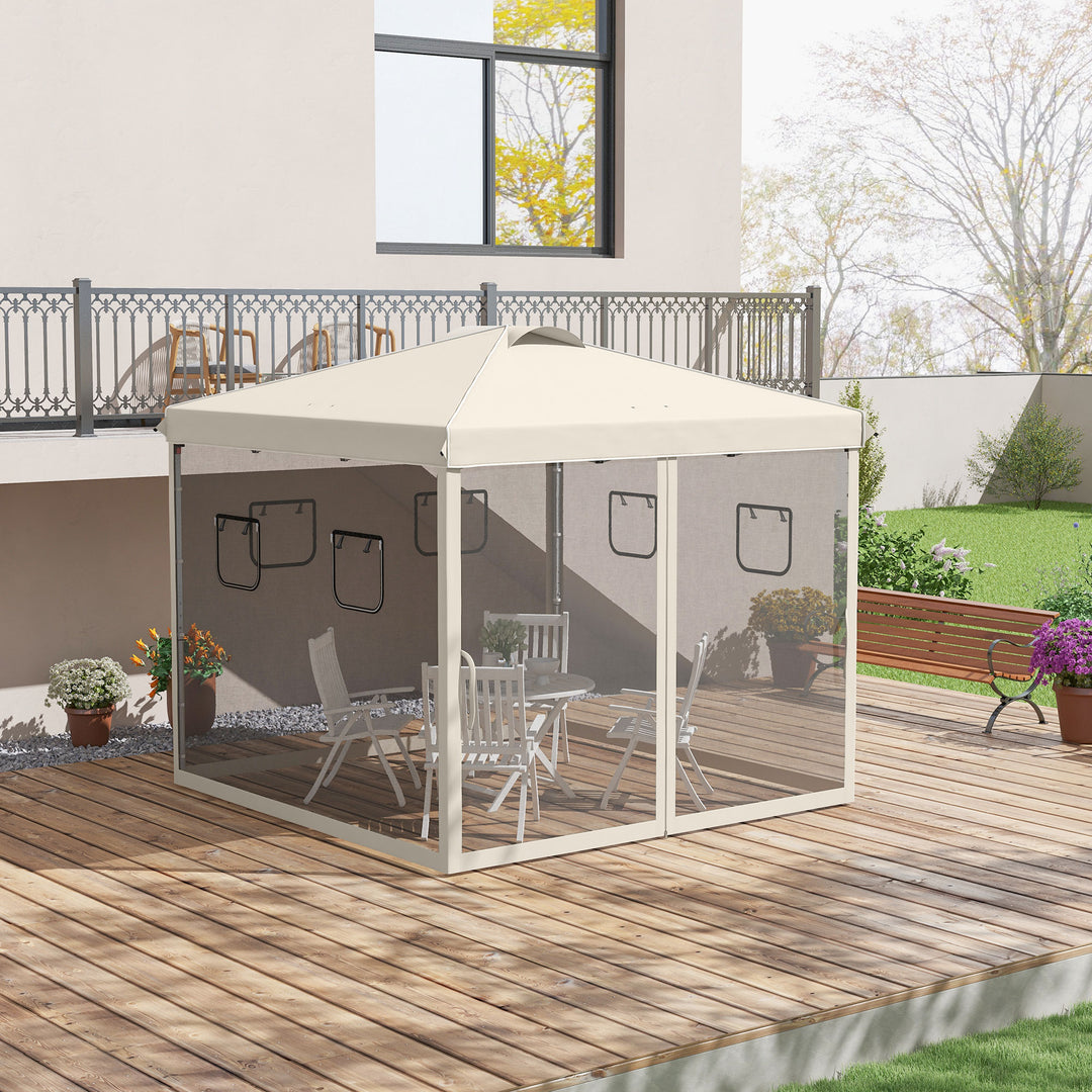 Foldepavillon, højdejusterbar, netgardiner, bæretaske, metalramme, 3 x 3 x 3 m, beige