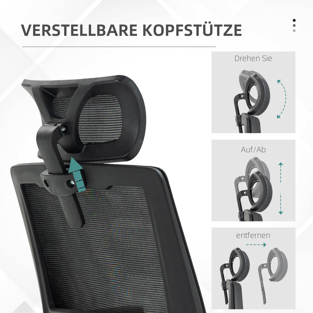 Kontorstol, højdejusterbar, med 1 nakkestøtte, 60 x 61 x 121,5 cm. sort