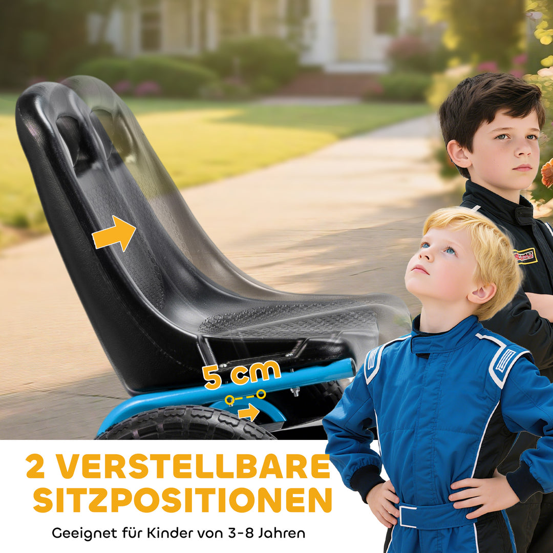 Pedal-gokart til børn, højdejusterbart sæde, EVA-hjul, bremse, kobling, alder 3-8, blå