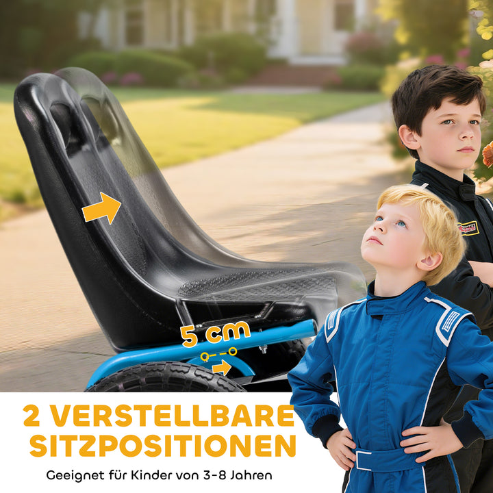 Pedal-gokart til børn, højdejusterbart sæde, EVA-hjul, bremse, kobling, alder 3-8, blå