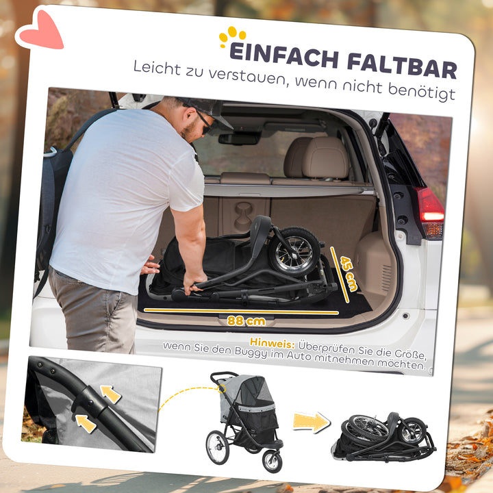 Hundevogn, kæledyrsklapvogn til små hunde og katte, med opbevaringskurv, foldbart design med ét klik, grå