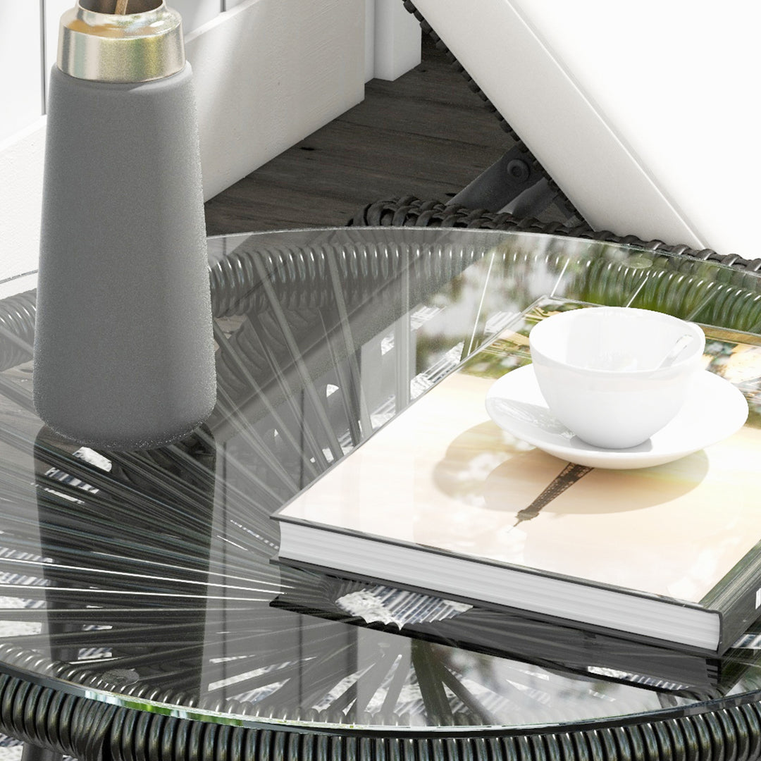 Havebord i bohemestil, udendørs sidebord, PE-rattan, hærdet glas, vejrbestandig, 50 cm x 50 cm x 50 cm, sort
