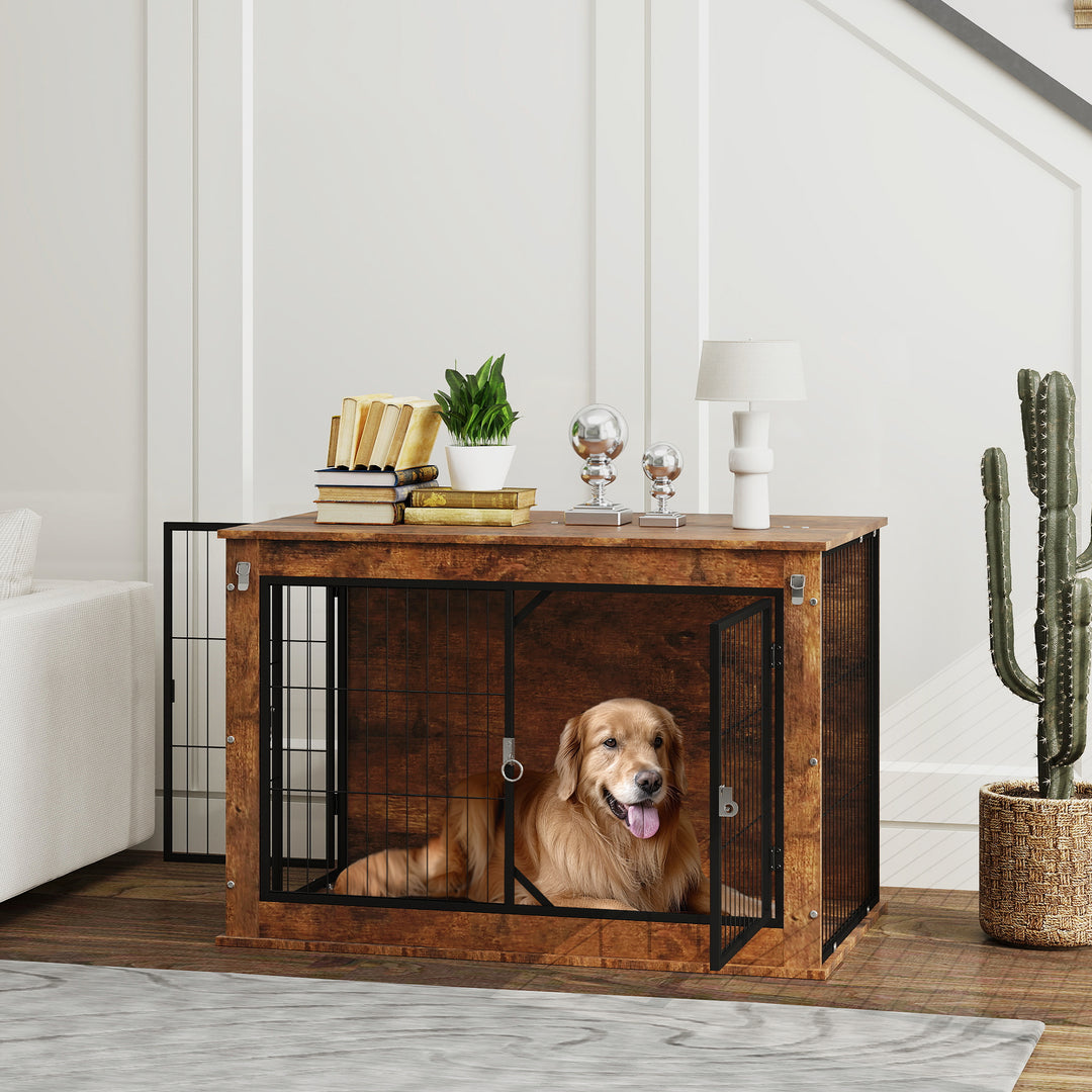 Hundebur, transportkasse til hunde, hvilekasse, til kæledyr, 2 låsbare døre, 98 x 60 x 65,5 cm, brun