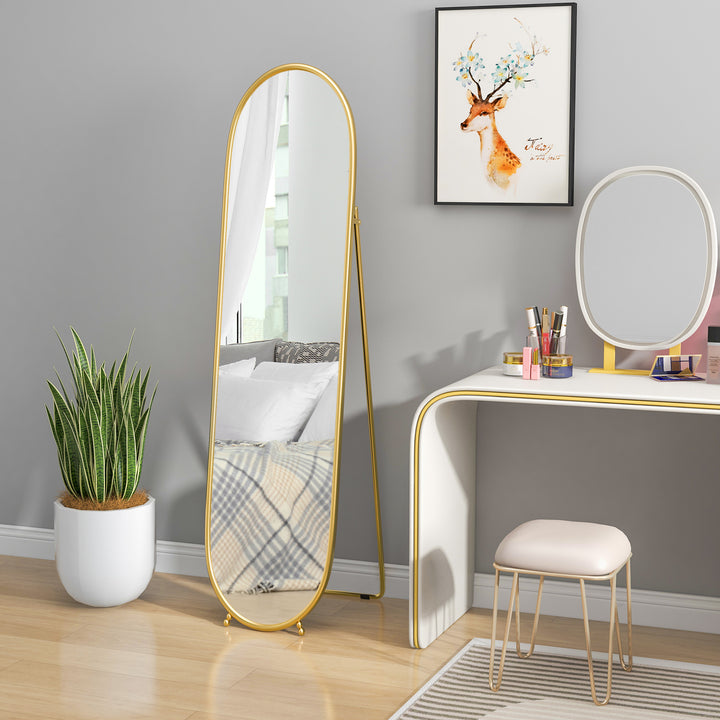Helfigursspejl, oval form, fritstående, metalramme, 40x160 cm, farve: guld