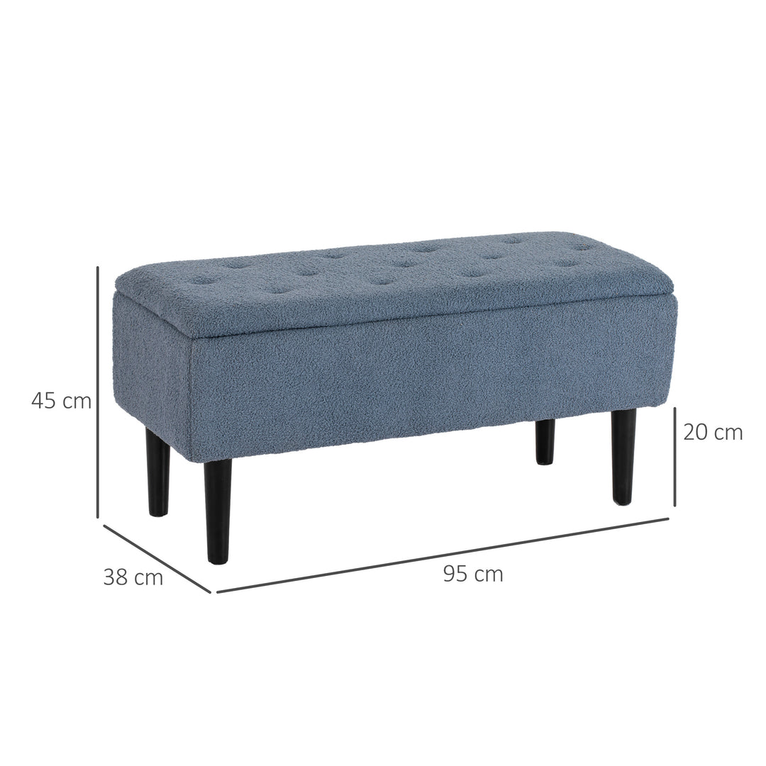 Polstret opbevaringsbænk, cashmere-look, op til 120 kg, naturtræsstel, 95 x 38 x 45 cm, blå