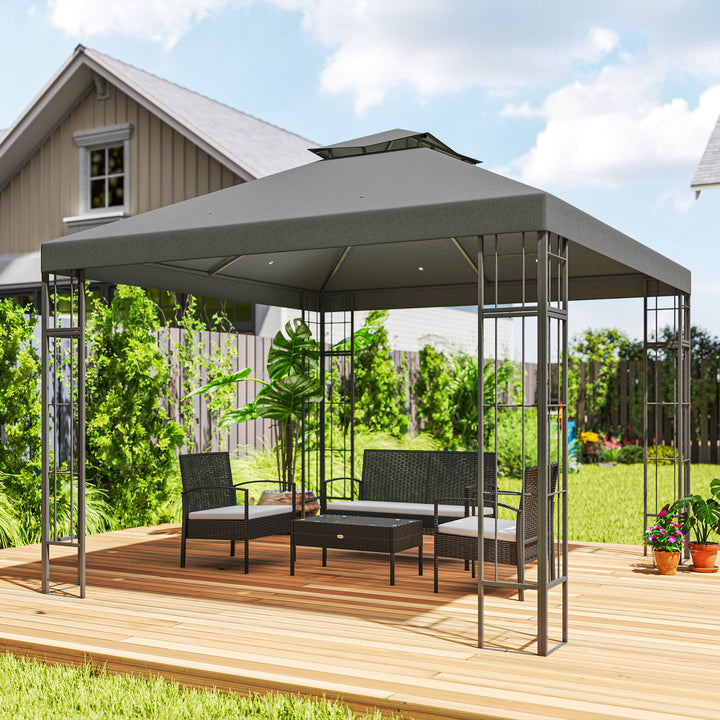 3 X 3 m havepavillon, 2-lags tagdesign, uv30+ beskyttelse, uv-resistent, solskærm, metalramme, mørkegrå