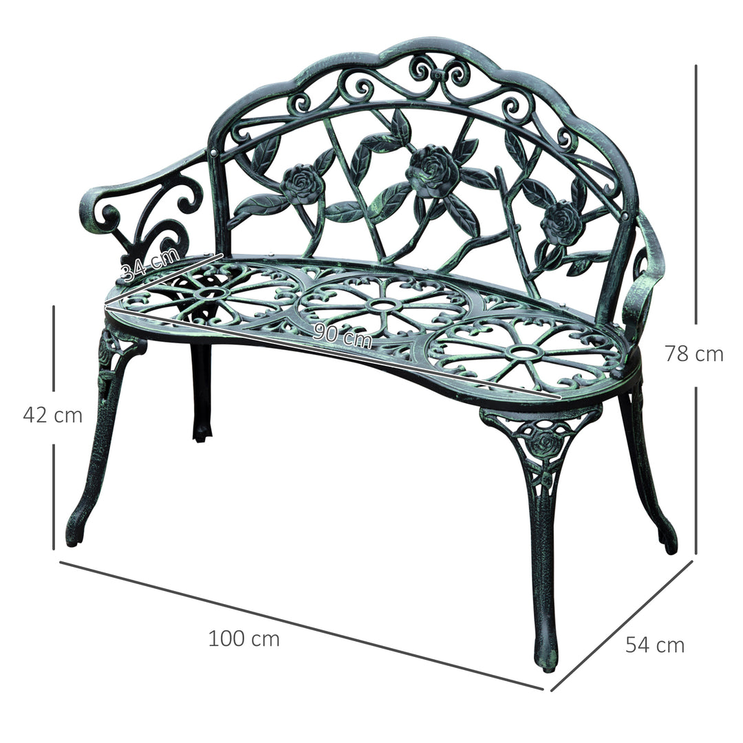 2-Personers havebænk, robust parkbænk med ryglæn, bænk med en lasteevne på 240 kg, havemøbler, 100 x 54 x 78 cm, antikgrøn