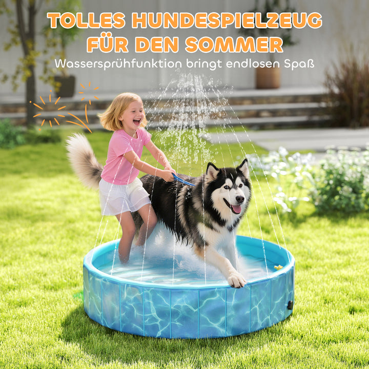 Hundepool sammenklappelig børnepool med springvand og vandpudedesign 120 x 30 cm blå