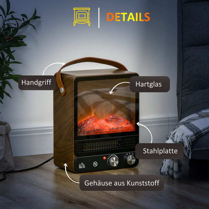 Elektrisk pejs, realistisk ild, 2 opvarmningstilstande op til 50°c, overophedningsbeskyttelse, valnøddefinish, 30,3 x 17,5 x 37,4 cm