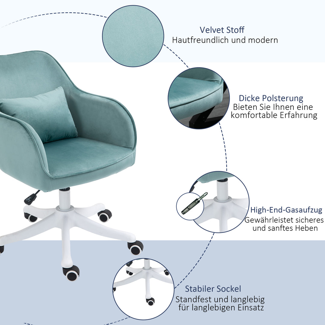 Massagekontorstol i fløjlslook, lændehynde med vibrationsmassage, op til 115 kg, usb-trinposition, højdejusterbar, 57b x 70d x 78-86h cm, grøn