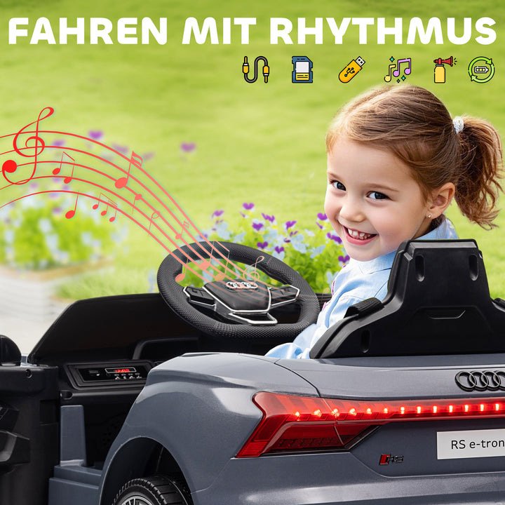 Elbil til børn med fjernbetjening, sikkerhedssele, horn, musik, forlygter, op til 5 km/t, 3-5 år, grå