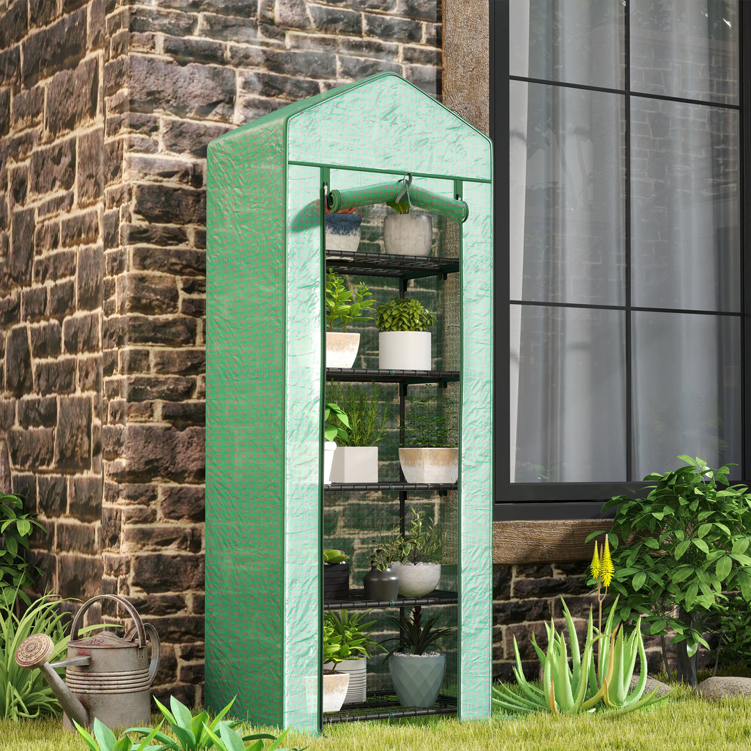 Minidrivhus til blomster eller grøntsager, stål, plastik, 69l x 49b x 193h cm, grøn