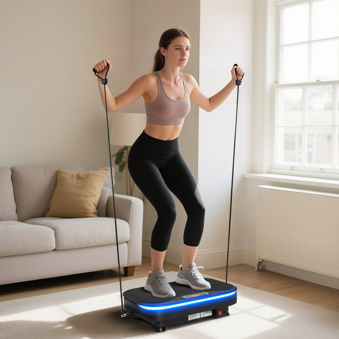Vibrationsplade med Bluetooth og fjernbetjening – 99 niveauer, sort