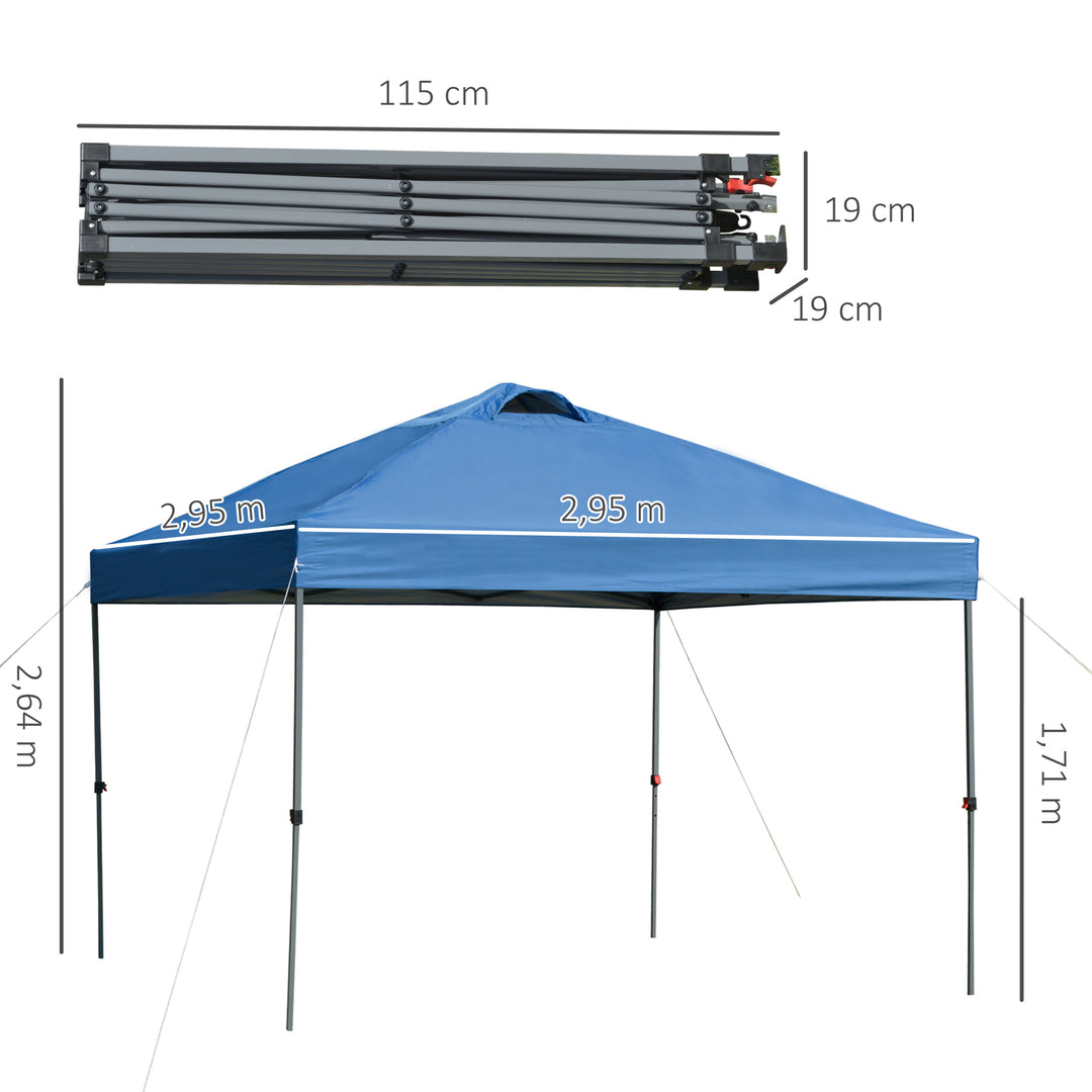 Havepavillon, foldbar pavillon, partytelt, havetelt inklusive pløkker og barduner, oxfordstof, 2,95 x 2,95 x 2,64 m, blå