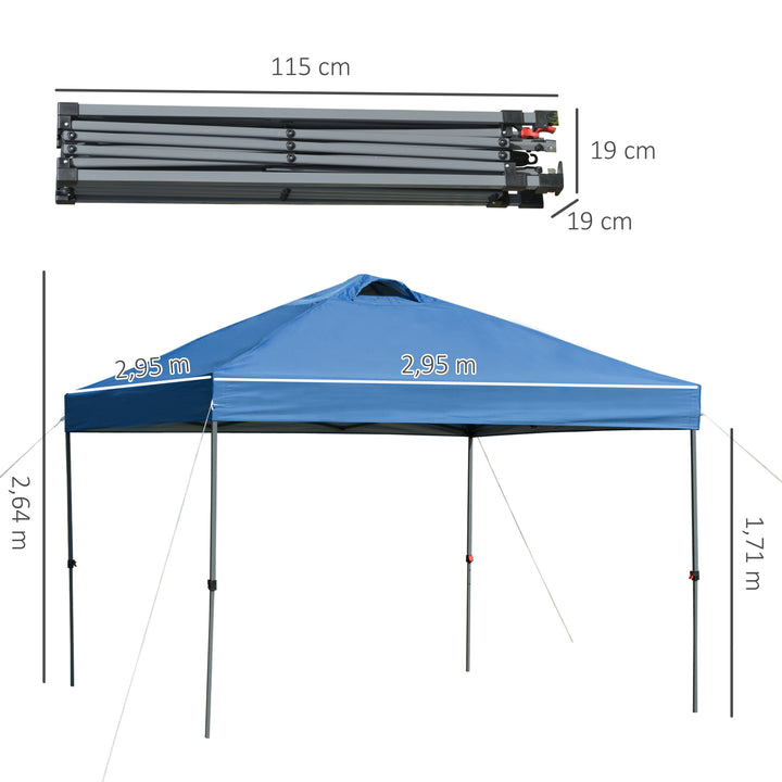 Havepavillon, foldbar pavillon, partytelt, havetelt inklusive pløkker og barduner, oxfordstof, 2,95 x 2,95 x 2,64 m, blå