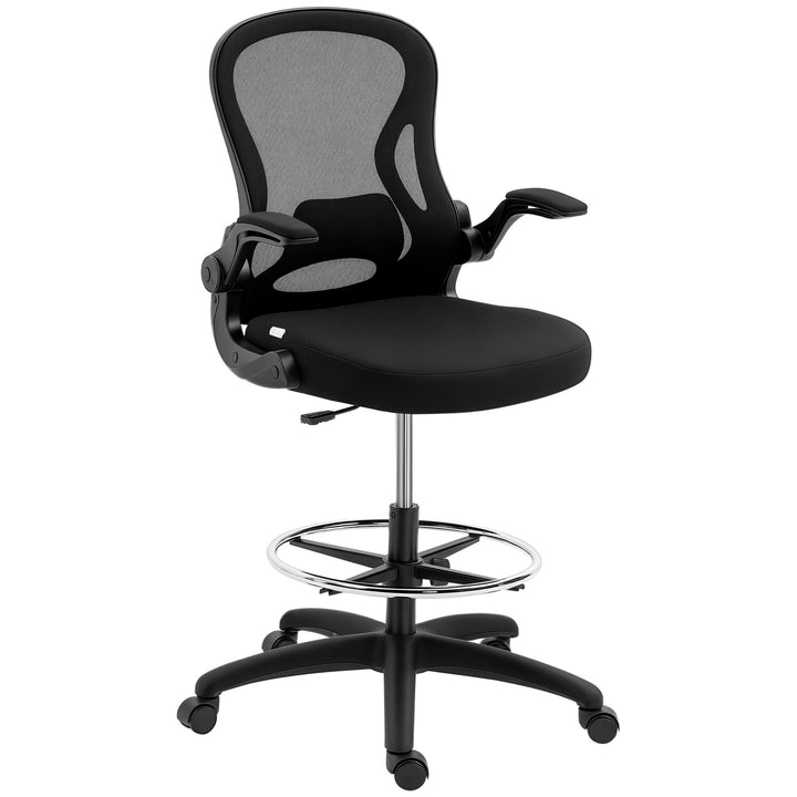 Tegnestol, højdejusterbar kontorstol, med fodstøtte, 59 cm x 65 cm x 122 cm, sort