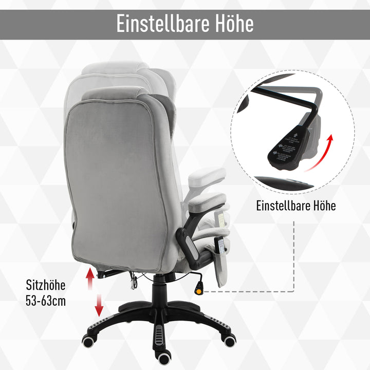 Kontorstol med vibrationsmassage, ergonomisk skrivebordsstol med varme- og lænefunktioner, højdejusterbar lederstol med fjernbetjening, sidelomme, fløjlslook, brun