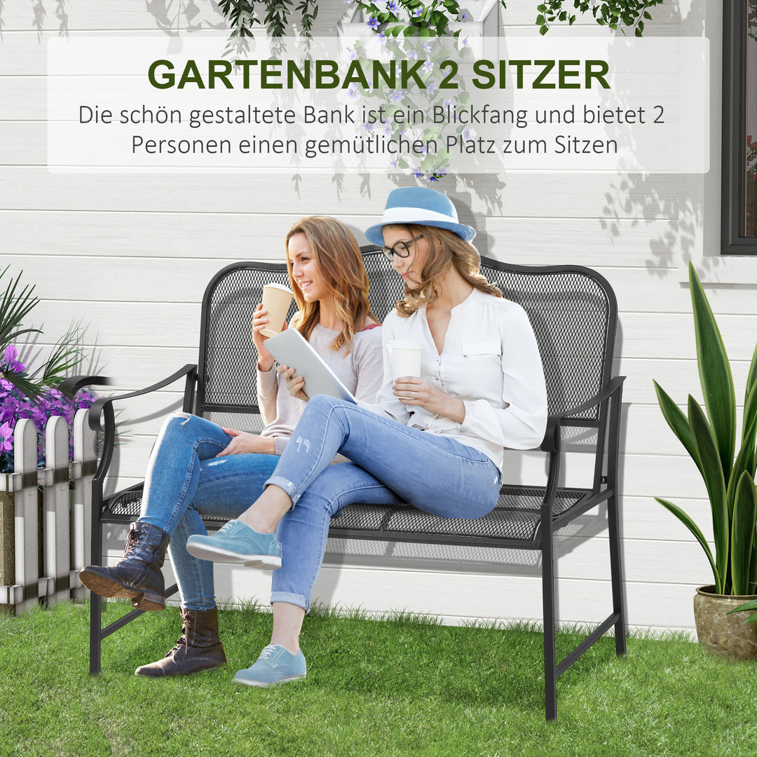 Nostalgisk metalhavebænk, 2-personers, vejrbestandig, sort, 113 cm x 58 cm x 98 cm