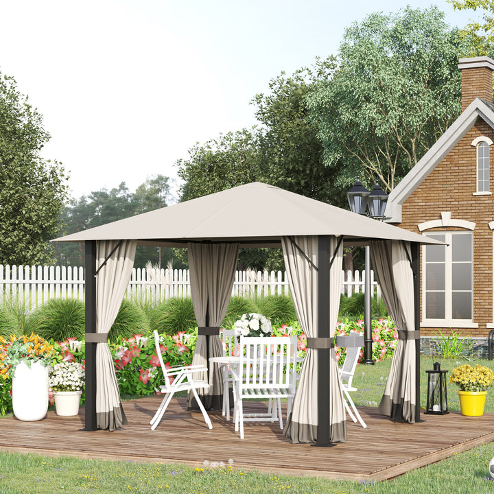 Havepavillon 3 x 3 m havetelttag med ventilationshuller partytelt med 4 sidepaneler vejrbestandig aluminium polyester khaki
