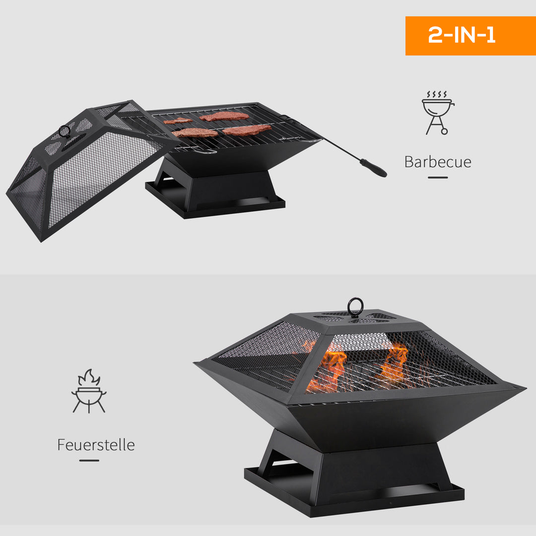 Bålfad 45 x 45 x 34 cm lavet af rustfrit stål bålfad med gnistbeskyttelse poker bålfade bålkurv til have, balkon, grill camping sort