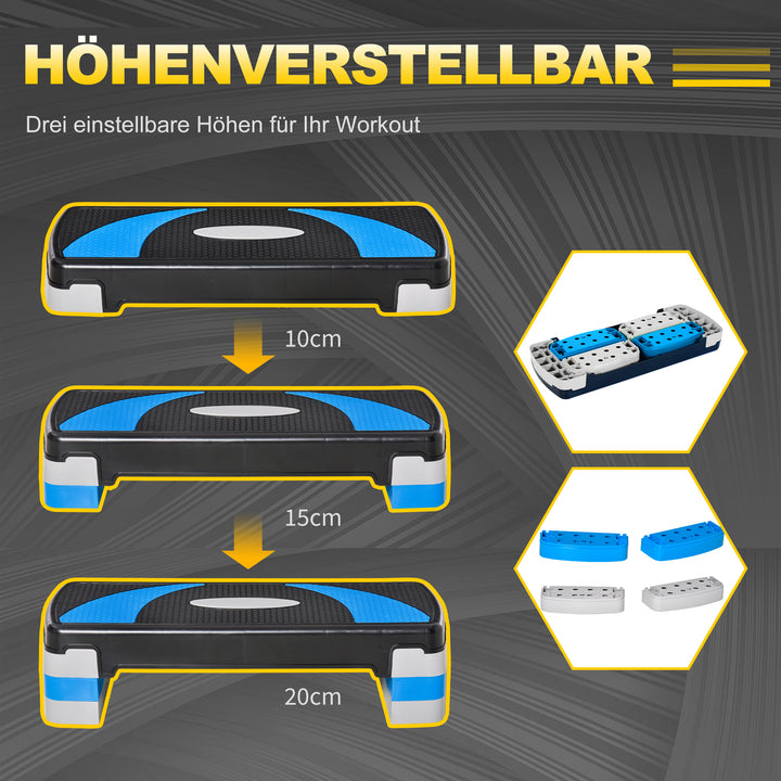 Aerobic stepper 3-trins højdejusterbar 80 x 31 x 20 cm sort+lyseblå+grå