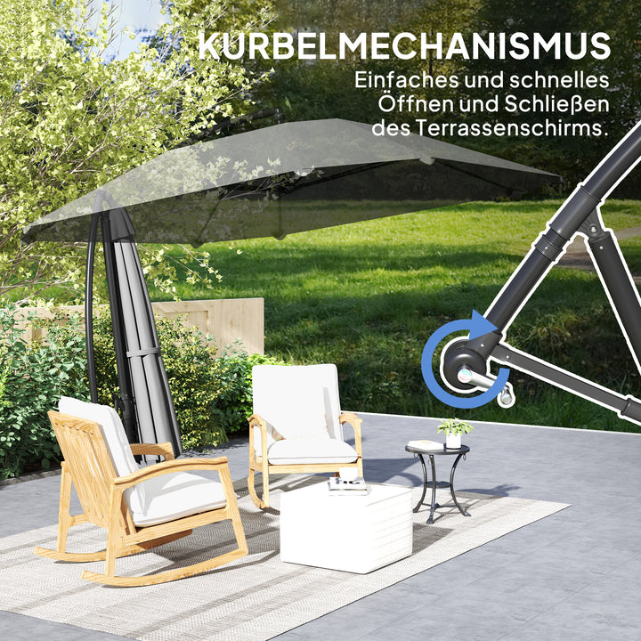 Aluminiums fritstående parasol, Ø 260 cm, vandtæt, håndsvingsbetjent parasol med stativ og håndsving, mørkegrå