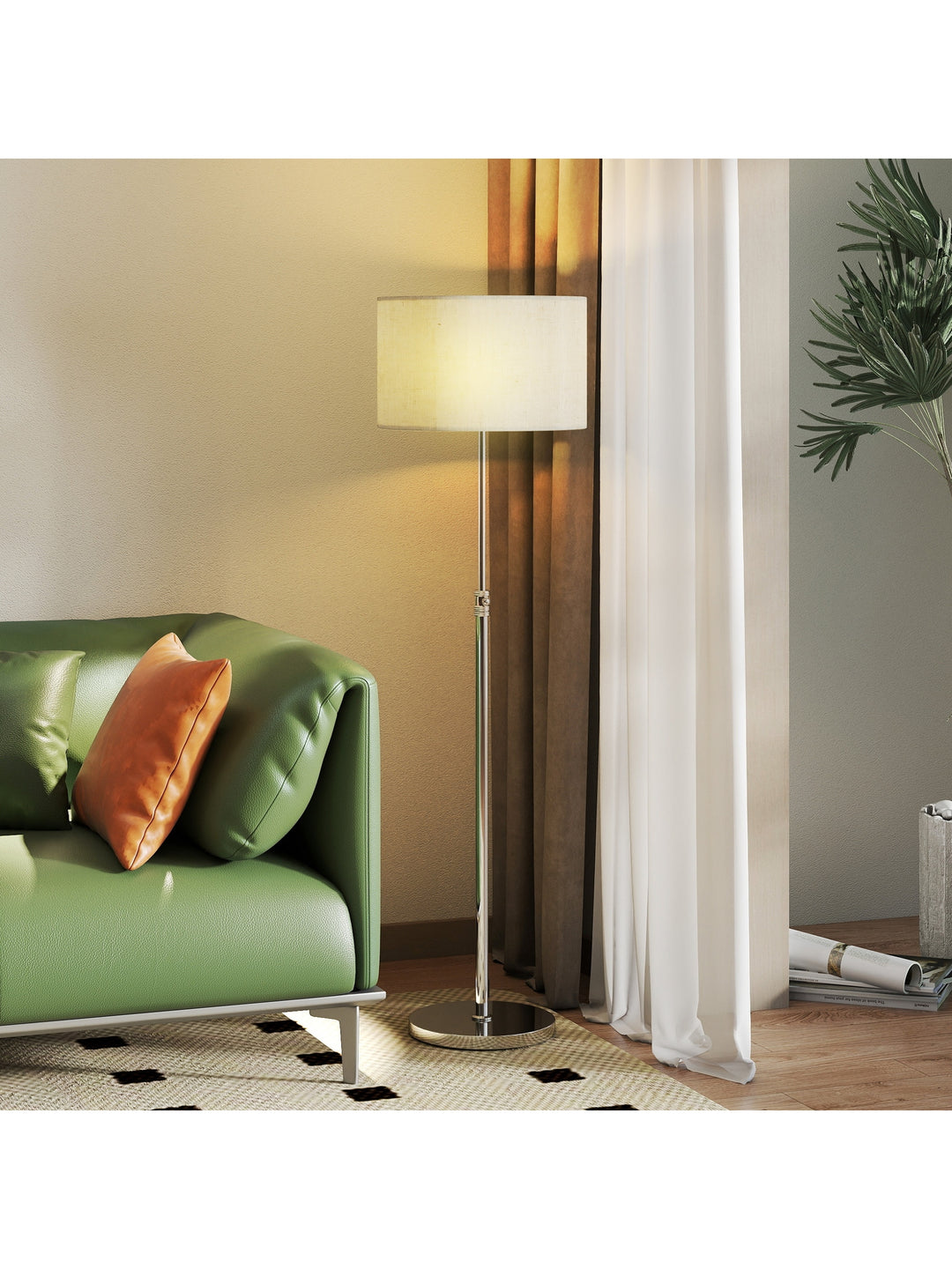 Dæmpbar gulvlampe med linnedskærm, E27, højdejusterbar, beige