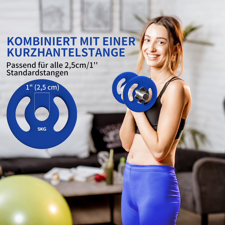 2 X 5 kg vægtskiver med praktiske håndtag, vægtsæt til hjemmegym, fitnessstudie, styrketræning, blå