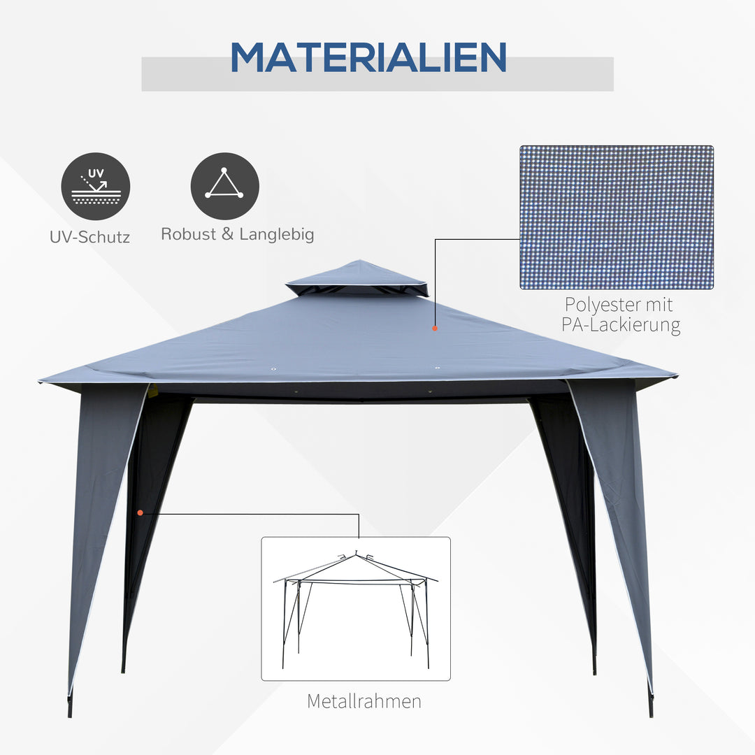Pavilion partytelt med dobbelt tag 3,45x3,45x2,68m partytelt havepergola metal polyester grå