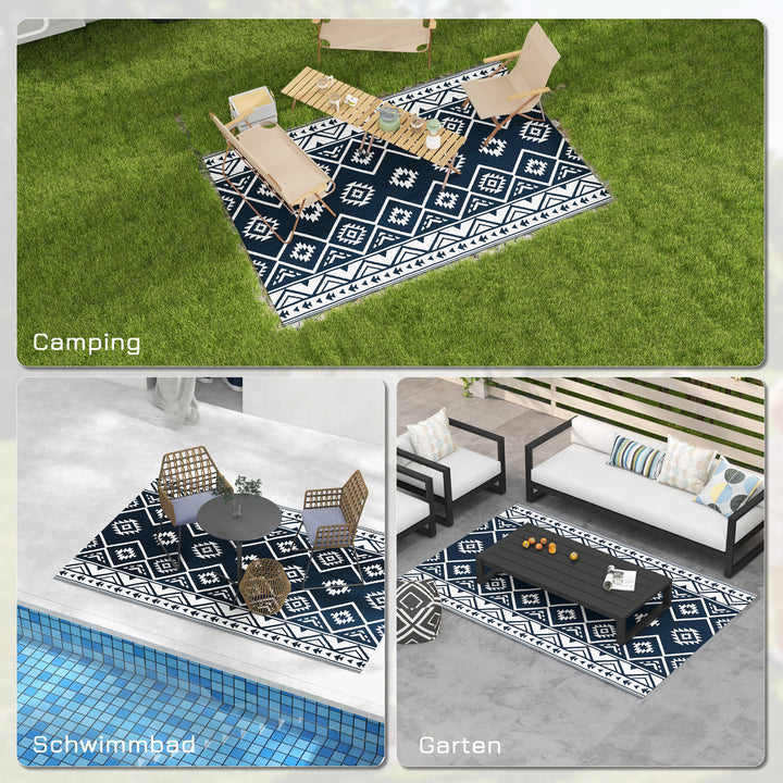 Udendørs tæppe terrassetæppe vejrbestandigt moderne design 182 cm x 274 cm x 0,3 cm sort + hvid