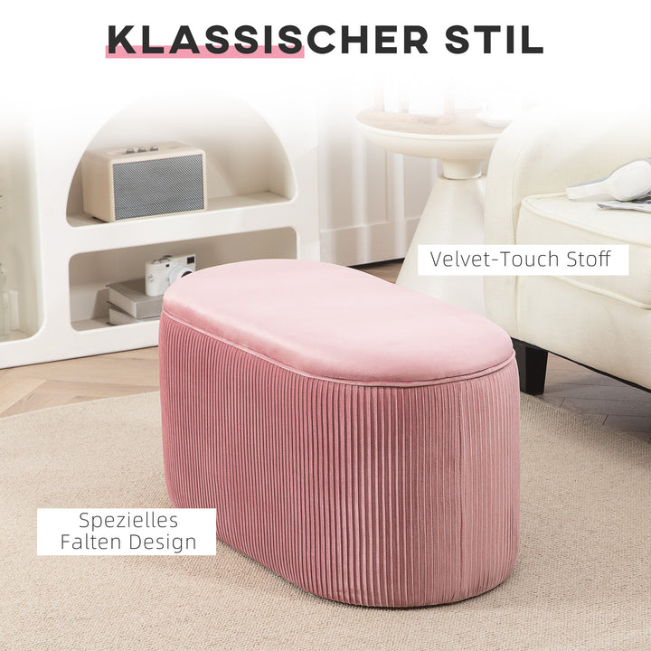 Bænk med opbevaringsplads, polstret fodskammel, retrodesign, fløjlslook, 81 cm x 40 cm x 41 cm, antik pink