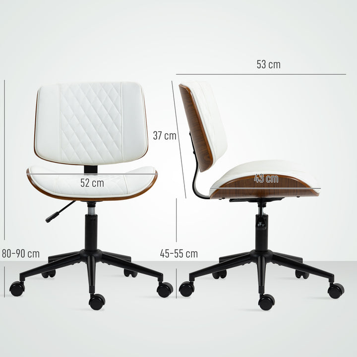 Kontorstol højdejusterbar skrivebordsstol med hjul, diamantsøm 52 x 53 x 80-90 cm hvid