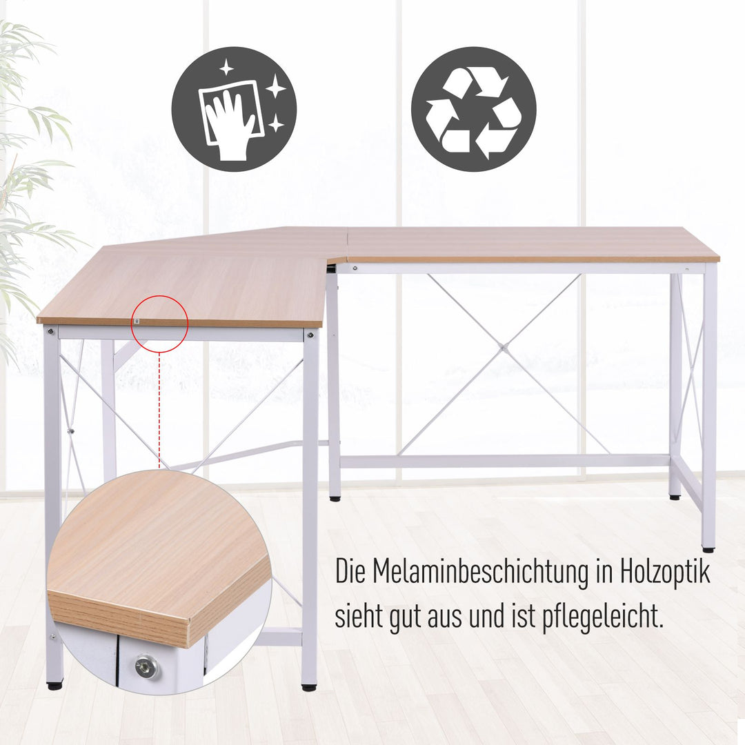 Computerbord l-formet arbejdsbord kontorbord hjørnebord vinkelbord mdf naturlig 150 x 150 x 76 cm
