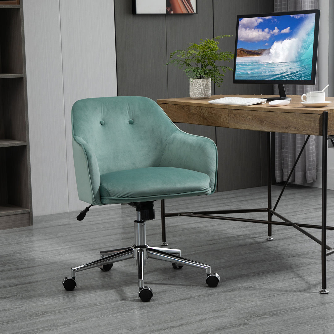 Kontorstol med knaplukning, højdejusterbar, gyngefunktion, fløjlslook, 61 cm x 59 cm x 90,5 cm, turkis
