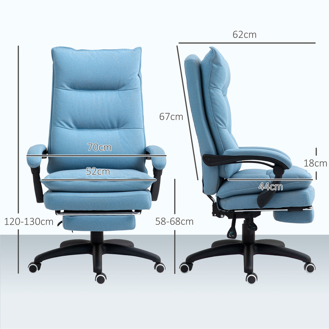 Massagekontorstol, skrivebordsstol med massagefunktion, højdejusterbar, ergonomisk drejestol, nylon, blå